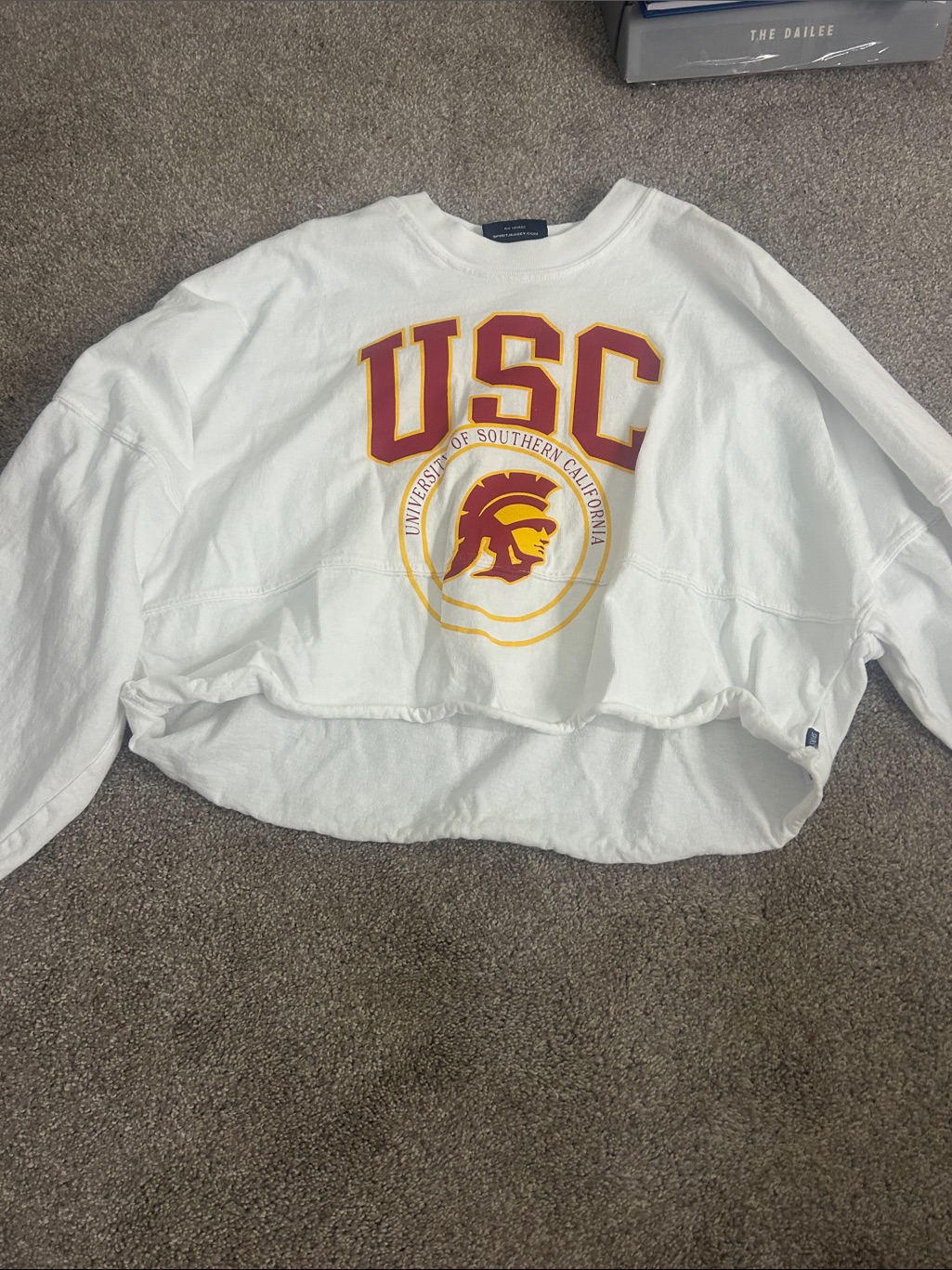 Usc White Cropped Crewneck Longsleeve